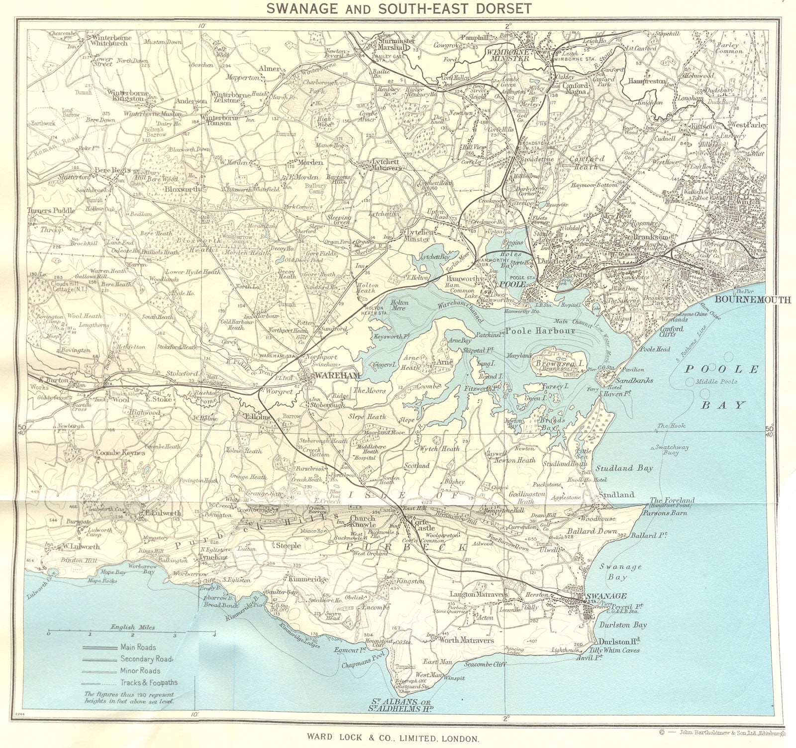 SOUTH-EAST DORSET. Isle of Purbeck Poole Harbour Wareham Bournemouth 1963 map